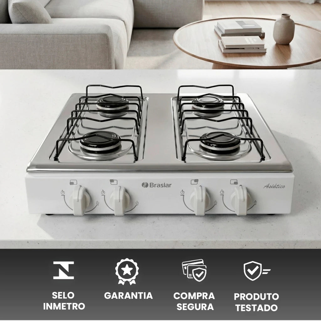 Fogão Cooktop 4 Bocas — Portátil e em Inox