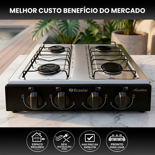 Fogão Cooktop 4 Bocas — Portátil e em Inox